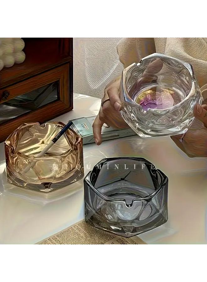 Large Transparent Octagonal Glass Ashtray with Starry Sky Colorful Flow Design for Home Office Hotel Decor - Image 2